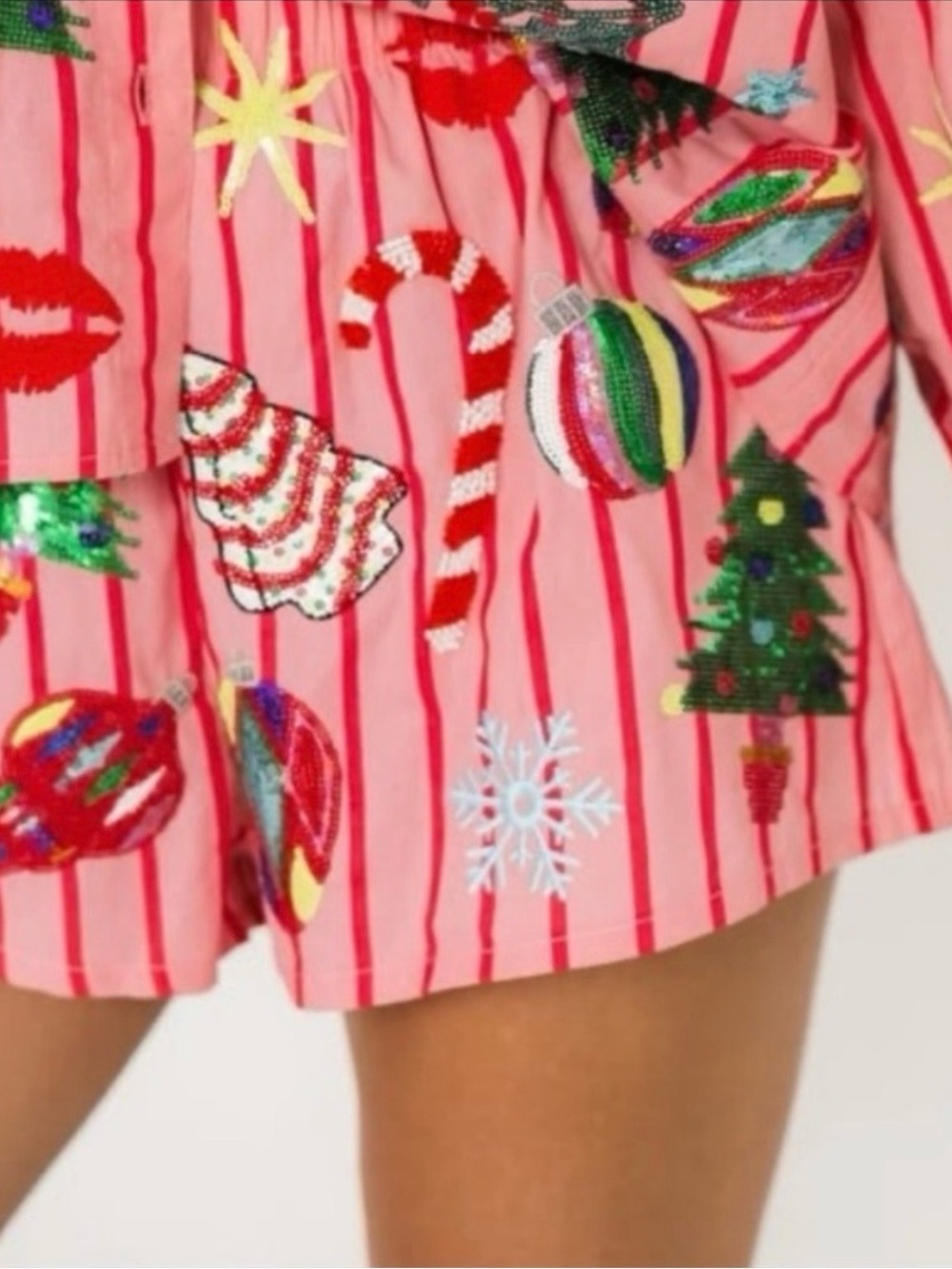 NWT Light Pink & Red Stripe Christmas Icons Cotton Shorts Queen Of Sparkles